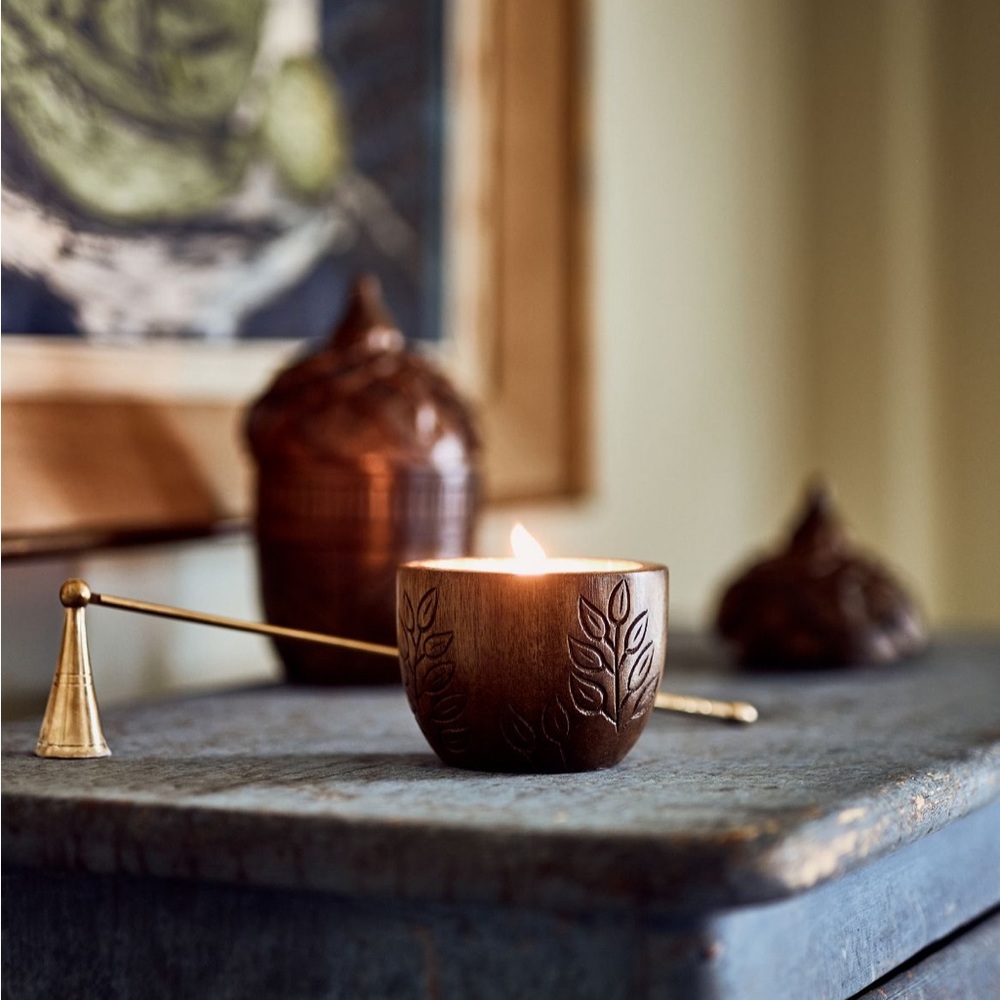 Anthropologie Fresh Spice Carved Wooden Acorn Candle With Lid Sold Out New 🍁🍂